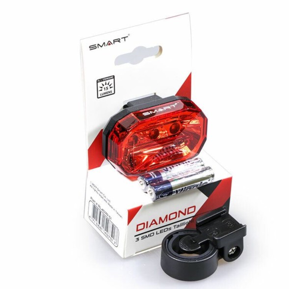 Фонарь задний Smart Diamond RL-407R-51, 3 SMD диода, 15 lumens, 3 режима, крепеж на подсед. штырь, с батарейками