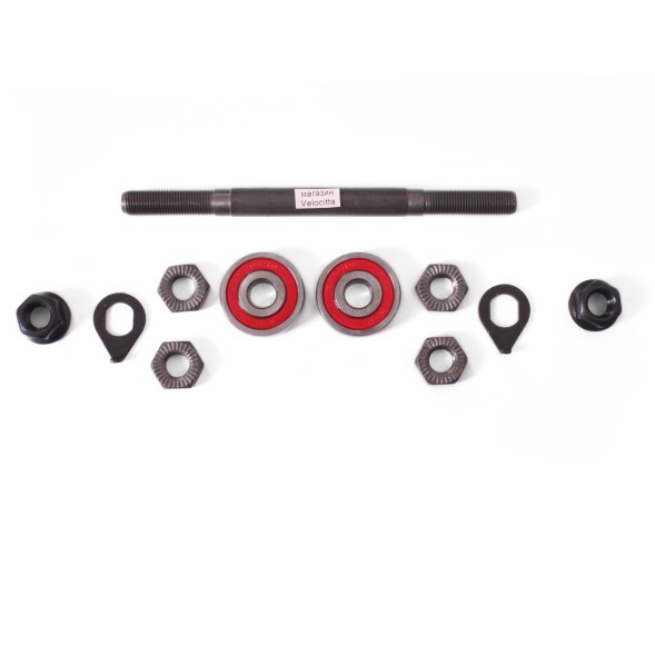 Ось передней втулки Shunfeng SF-AX12F, 3/8&amp;quot;x145 мм, на промподшипниках (6200-2RS), под гайки, в сборе