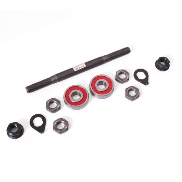 Ось передней втулки Shunfeng SF-AX12F, 3/8&amp;quot;x145 мм, на промподшипниках (6200-2RS), под гайки, в сборе