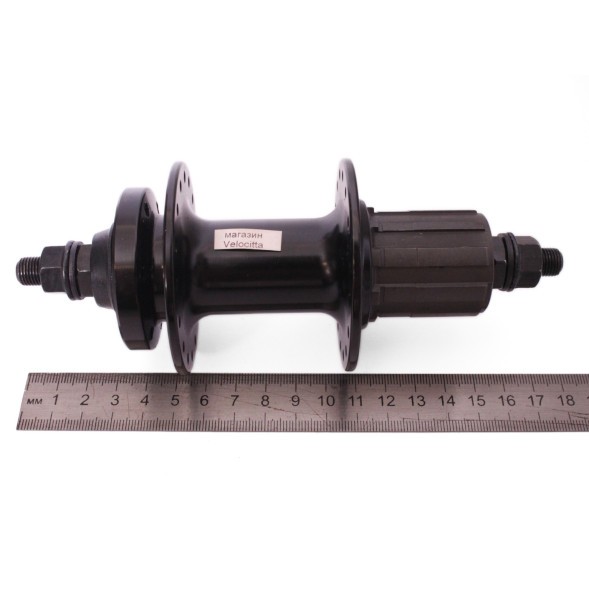 Втулка велосипедная Wang Zheng WZ-A282R black-32, задняя, алюмин., под диск 6 болтов, под кассету 8/10ск., на гайках, 32 отверстия, ось 3/8&amp;quot;х135x175 мм, б/уп.