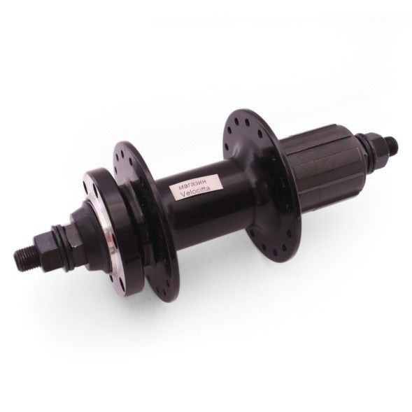 Втулка велосипедная Wang Zheng WZ-A282R black-32, задняя, алюмин., под диск 6 болтов, под кассету 8/10ск., на гайках, 32 отверстия, ось 3/8&amp;quot;х135x175 мм, б/уп.