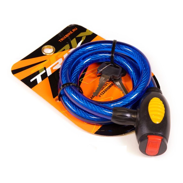 Велозамок Trix GK101.110B-BLUE, 12×800 мм, трос стальной, с ключами, в пластиковой оболочке, блистер