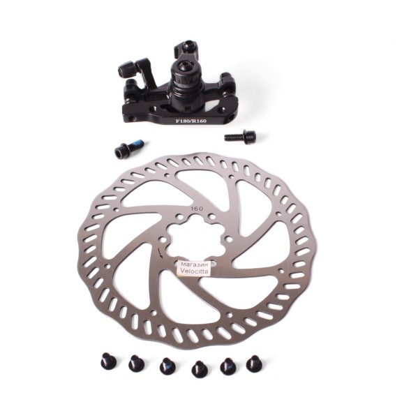 Комплект дискового тормоза Rush (Radius) 160 мм, круглая колодка 160/180 мм, (ротор+суппорт+болты)