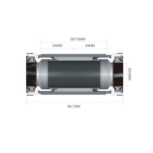 Каретка-картридж Prowheel PW-BB73, 68/73 мм, MTB, шлицевая, на промподшипниках, с внешними чашкам, Hollowtech 2 (24 мм), BC1.37”X24T BB