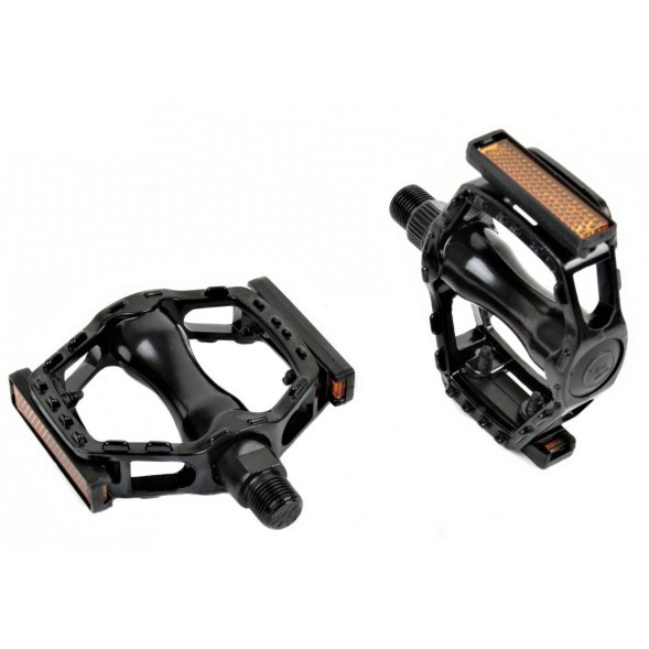 Велопедали Heng Feng NF-850B, 108x96 мм, ось 9/16&amp;quot;, алюминиевые, шипы, с катафотами, черный