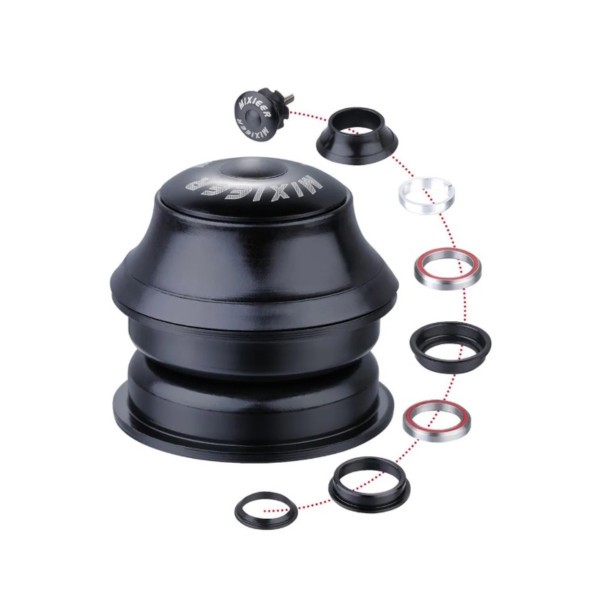 Рулевой набор Mixieer QLP-22T(BK), 1-1/8&amp;quot;-1.5&amp;quot;, безрезьбовая, ZS 44/28.6, ZS 44/30, подшипники 41 x 45°x 45°, с якорем, h-21 мм, Black