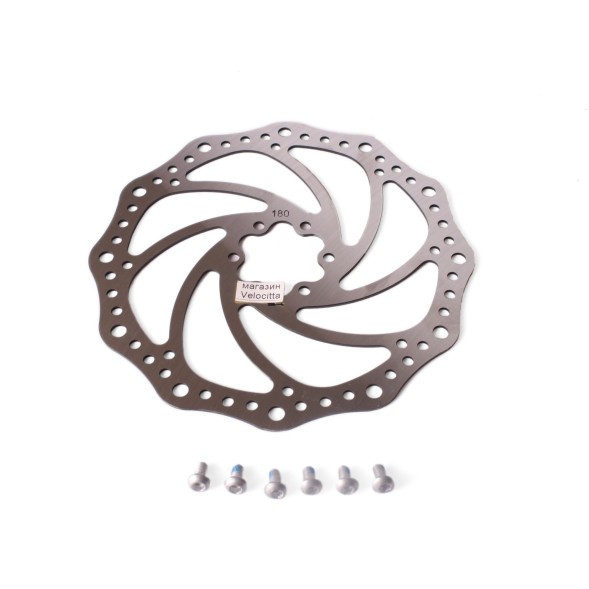 Ротор велосипедный Shunfeng SF-DB19, 180 мм, под 6 болтов, PCD 44 мм, сталь, серебристый