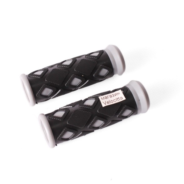 Ручки на велосипедный руль HL-G48 &amp;quot;Ромбик&amp;quot;, резиновые, 90 мм, серый