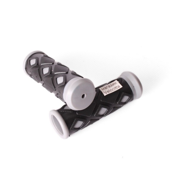 Ручки на велосипедный руль HL-G48 &amp;quot;Ромбик&amp;quot;, резиновые, 90 мм, серый