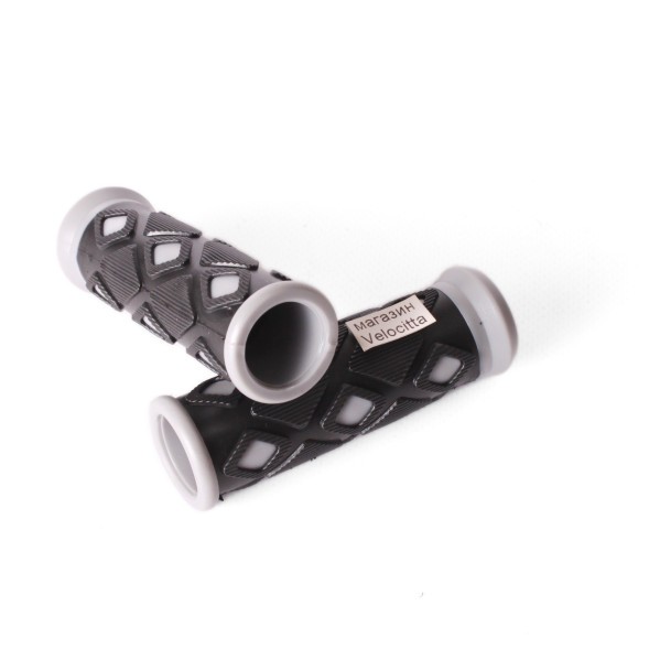 Ручки на велосипедный руль HL-G48 &amp;quot;Ромбик&amp;quot;, резиновые, 90 мм, серый