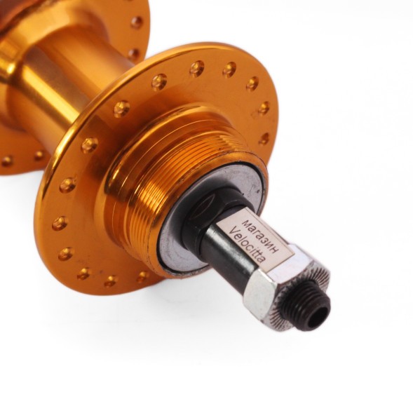 Втулка задняя Wang Zheng WZ-A208RQ golden, ось 3/8&amp;quot;х135x145 мм, алюминиевая, под диск 6 болтов, под трещотку, на эксцентрике, 36H, box