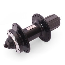 Втулка задняя Wang Zheng WZ-A208RBQ black, ось 3/8"х135x145 мм, алюминиевая, под диск 6 болтов, под трещотку, с эксцентриком, 36H, промподшипники, б/уп.