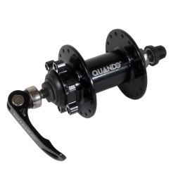 Передняя втулка Quando KT-K08F-32, MTB, ось 9х100x108 мм, ALU, под Disk 6 болтов, с эксцентриком, 32 отверстия, черная