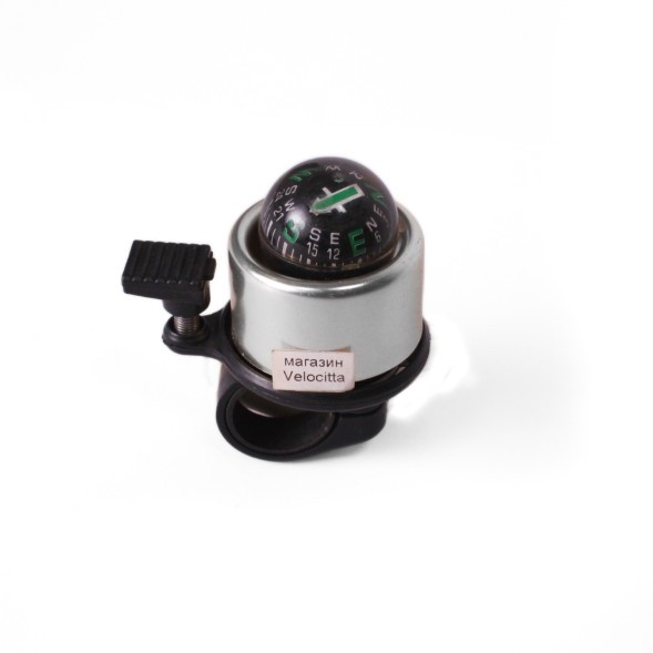 Звонок велосипедный Joy Kie FL-901, с компасом, AL/пл, d=40 мм, серебристый