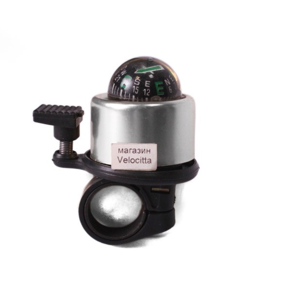 Звонок велосипедный Joy Kie FL-901, с компасом, AL/пл, d=40 мм, серебристый