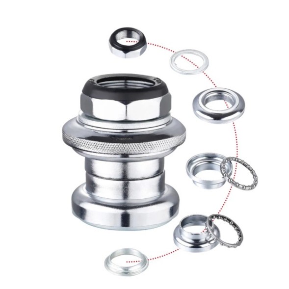 Рулевая колонка Mixieer QLP-3C1(CP), 1&amp;quot;, резьбовая, EC 30/25.4-24T  EC 30/27, подшипники 5/32&amp;quot;x16- 2шт, высота 35 мм, серебристая