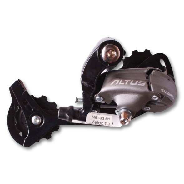 Переключатель велосипедный, логотип Shimano Altus М370, задний, 9 ск., крепление на петух, 11/11 зуб., лампка длинная, серый