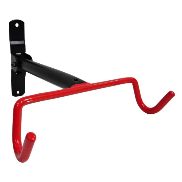 Крюк стальной настенный HS-017, крепление - за раму велосипеда, красный/черный