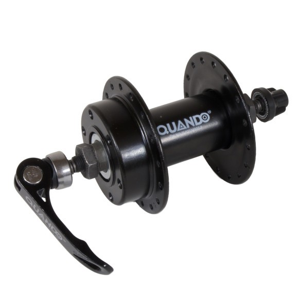 Передняя втулка Quando KT-M65F-32, MTB, стальная, ось 9х100x108 мм, под Disk 6 болтов, с эксцентриком, 32H, Black