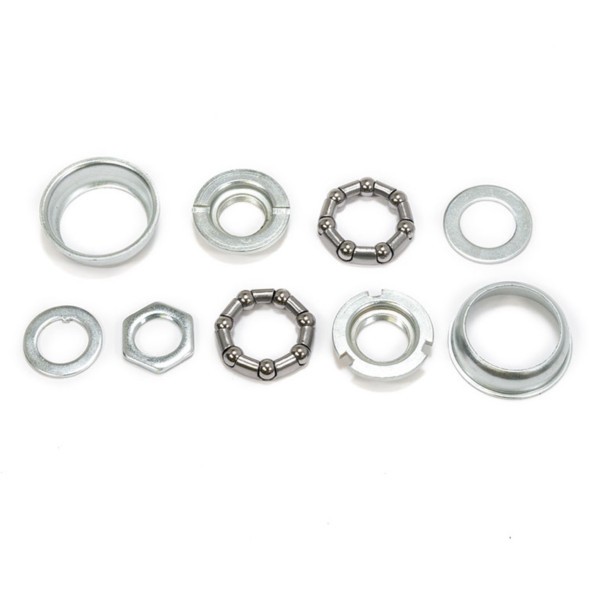 Каретка Shunfeng SF-BB16, для односоставных шатунов, 9 деталей, подшипник 5/16&amp;quot;х7-2 шт, чашка 43.1 мм-2 шт; конус левый 3/4&amp;quot;х24T-LH, правый 13/16&amp;quot;х24T, шайба-2шт, гайка, серебристая