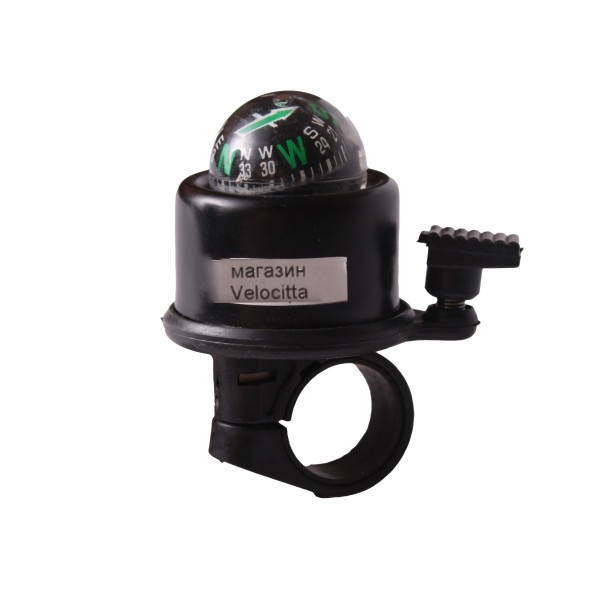 Звонок велосипедный Joy Kie FL-901, с компасом, алюминий-пластик, Ø 40 мм, черный