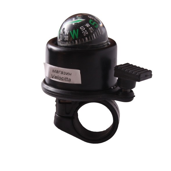 Звонок велосипедный Joy Kie FL-901, с компасом, алюминий-пластик, Ø 40 мм, черный