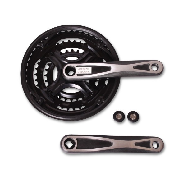 Система шатунов велосипедная 26&amp;quot; D-EDх3, алюминий/сталь, 28/38/48T, 170 мм, SQR, с защитой, черный, фрезерованный