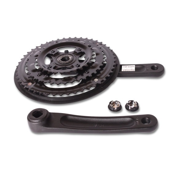 Система шатунов велосипедная 26&amp;quot; D-EDх3, алюминий/сталь, 28/38/48T, 170 мм, SQR, с защитой, черный, фрезерованный