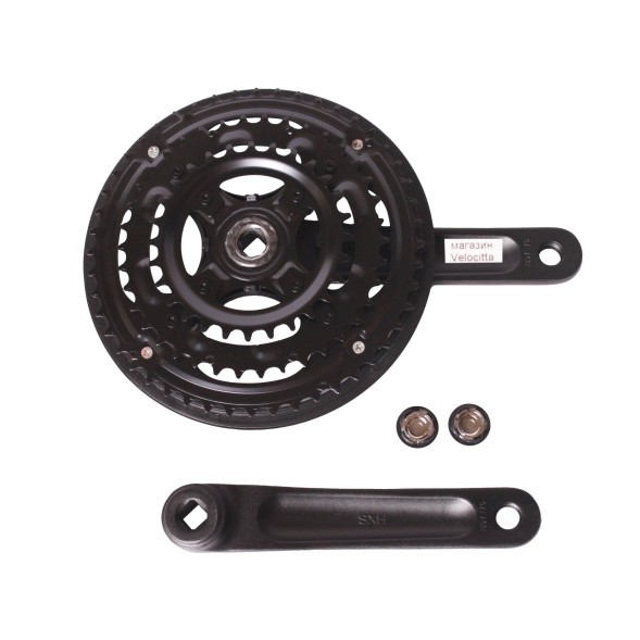 Система шатунов велосипедная 26&amp;quot; D-EDх3, алюминий/сталь, 28/38/48T, 170 мм, SQR, с защитой, черный, фрезерованный