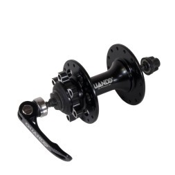 Втулка передняя Quando KT-XS3F, ROAD, ось 9х100х108 мм, под Disk 6 болтов, на эксцентрике, 28H, алюминиевая, Black