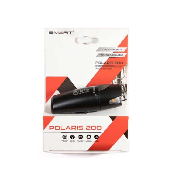 Фара Smart Polaris 200 BL183USB-SL11, передняя, 1 Cree диод 200 lm, 3 режима, крепеж руль 22.4-31.8 мм, Li-Pol аккумулятор, подзардяка mini USB, блистер