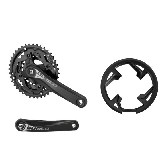 Система велосипедная Prowheel SUOLO-901P, шатун 170 мм, 40/30/22T, SQR, резьба 9/16, с болтами, алюминий, Chainline: 50, съемные звезды 96/64 мм, Fat, черный