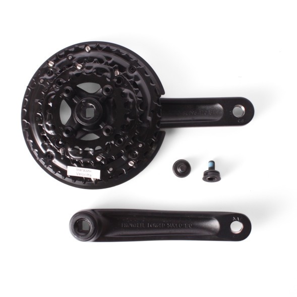 Система велосипедная Prowheel SUOLO-901P, шатун 170 мм, 40/30/22T, SQR, резьба 9/16, с болтами, алюминий, Chainline: 50, съемные звезды 96/64 мм, Fat, черный