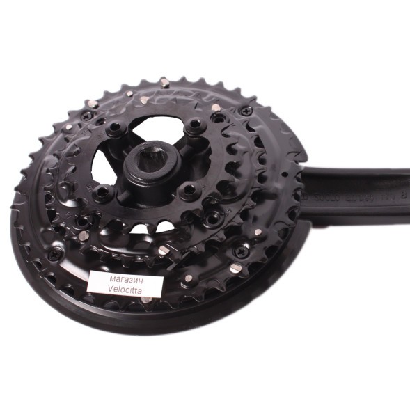 Система велосипедная Prowheel SUOLO-901P, шатун 170 мм, 40/30/22T, SQR, резьба 9/16, с болтами, алюминий, Chainline: 50, съемные звезды 96/64 мм, Fat, черный