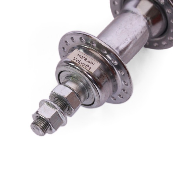 Втулка задняя 16 R silver, сталь, под V-брейк, под трещотку, на гайках, 36 отверстий, ось 3/8&amp;quot;х135x175 мм, торг. уп.