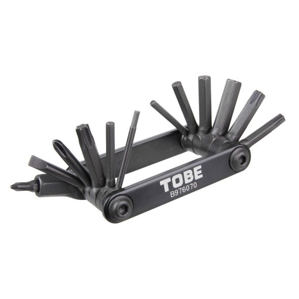 Ключи шестигранные Tobe 2143, складной 14 предметов, 2/2.5/3/4/5/6/8 мм, отвертка, Т25/Т30, выжимка цепи, спицевые ключи 3.2 мм/3.3 мм/3.5мм, держатель штифта, B976070