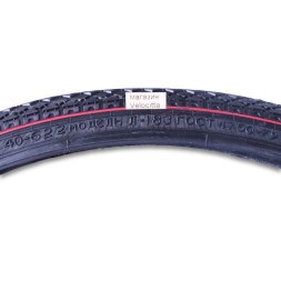 Велопокрышка 28"х1.75 (40-622) черная c красной полосой, аналог российской Л-183 (Индия)