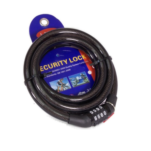 Замок противоугонный Lock трос ZX2204-10150BK, стальной, кодовый 10х1500 мм, в оболочке, Black