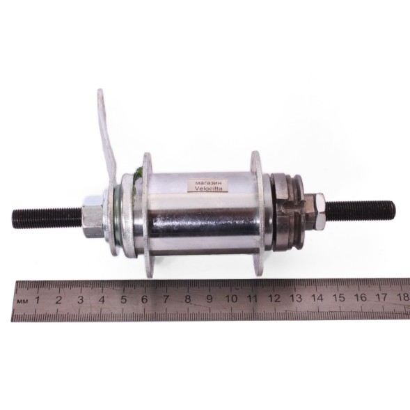 Втулка тормозная FWHB-02A-14G, стальная, на гайках, 36 отверстий 14G, ось 3/8&amp;quot;x110x175 мм, звезда 18T, хромированная