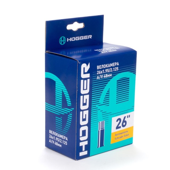 Велокамера Hogger TBHG 26&amp;quot;x1.95/2.125, AV-48 мм, Schrader Valve, бутиловая, Black
