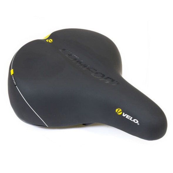 Седло Velo SD-VL-8127E-0-BKY, 270x222 мм, гелевое, эластомерное, желтая полоса, комфорт, блистер