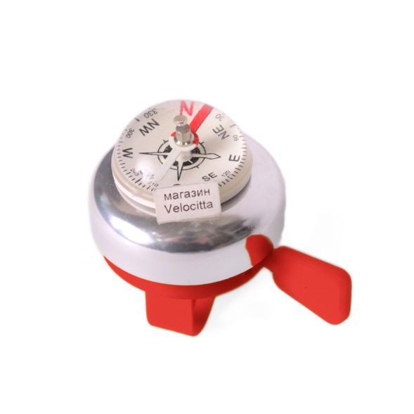 Звонок велосипедный, большой, с компасом , AL/пл, красный