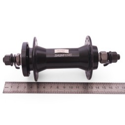 Велосипедная втулка Shunfeng SF-A214F black, передняя, для FAT BIKE, ось 3/8"х135x175 мм, под диск 6 болтов, на гайках, 36H, алюминиевая, промподшипники, Box
