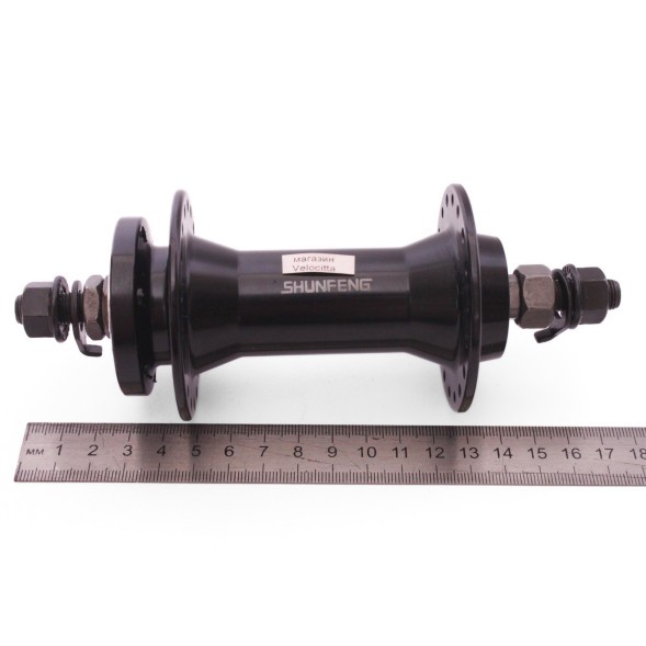 Велосипедная втулка Shunfeng SF-A214F black, передняя, для FAT BIKE, ось 3/8&amp;quot;х135x175 мм, под диск 6 болтов, на гайках, 36H, алюминиевая, промподшипники, Box