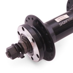 Велосипедная втулка Shunfeng SF-A214F black, передняя, для FAT BIKE, ось 3/8"х135x175 мм, под диск 6 болтов, на гайках, 36H, алюминиевая, промподшипники, Box