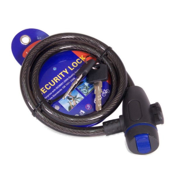 Велозамок Lock ZX2125-10100BK, стальной трос, с ключами, 10×1000 мм, в пластиковой оболочке, блистер