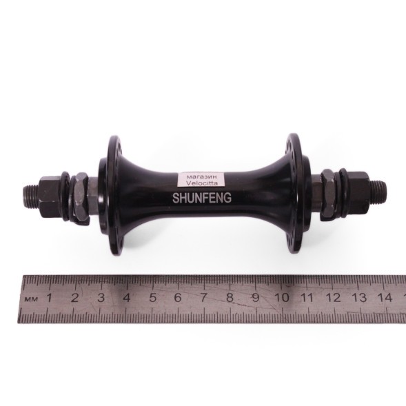 Втулка передняя Shunfeng SF-A230F black, ось 3/8&amp;quot;х100x140 мм, ALU, под V-brake, на гайках, 36 отверстий, с промподшипниками, б/уп.