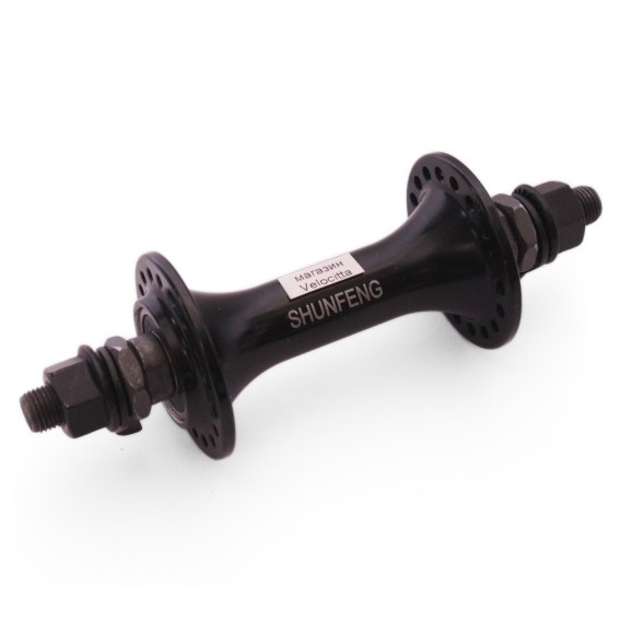 Втулка передняя Shunfeng SF-A230F black, ось 3/8&amp;quot;х100x140 мм, ALU, под V-brake, на гайках, 36 отверстий, с промподшипниками, б/уп.