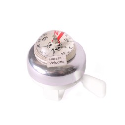 Звонок велосипедный, с компасом, AL/пл, большой, серебристый