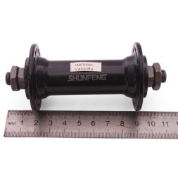 Втулка велосипедная Shunfeng SF-A221F black, передняя, алюминиевая, под V-br, с эксцентриком, 36 отверстий, ось 3/8"х100x140 мм, промподшипники, торг. уп.